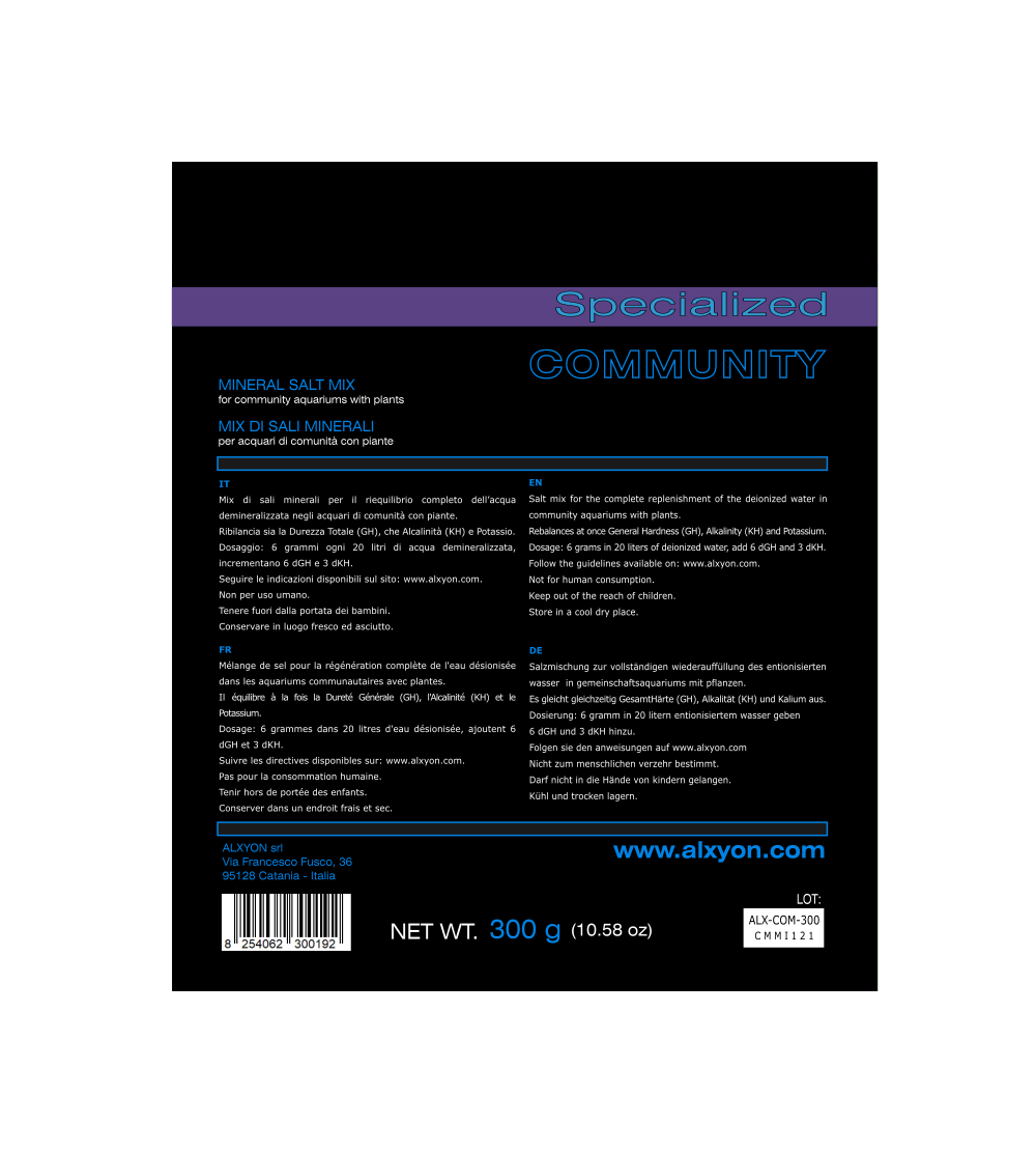 Alxyon Specialized Community - integratore di sali per acquari di comunità